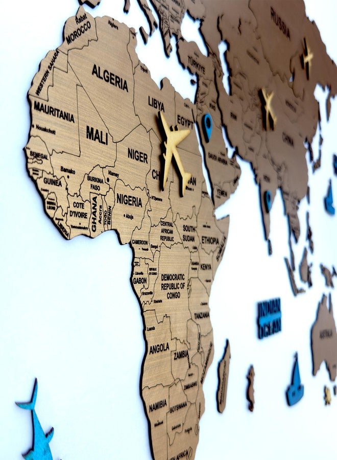 إلك ديكور حائط ثلاثي الأبعاد من الخشب على شكل خريطة العالم - لون بني معدني بلون خشب الساج - ديكور حائط مثالي لعشاق السفر - Image 5